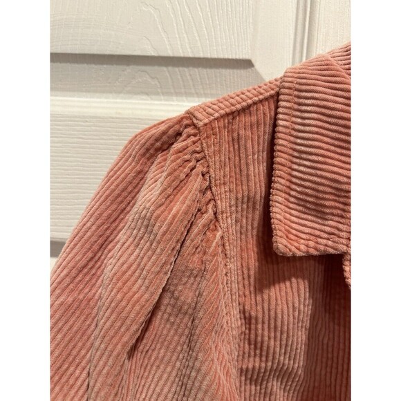 American Eagle Pink Corduroy Button up Blouse Balloon Sleeves Size Medium - Picture 4 of 9